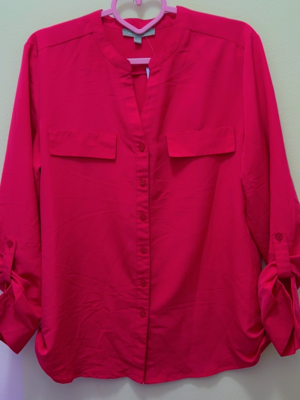 NY Collection Hot Pink Split-Neck Blouse